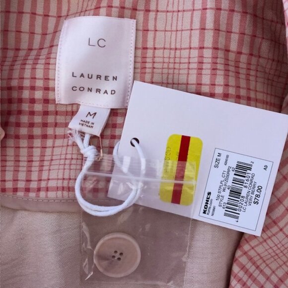 LAUREN CONRAD LC Very Berry Plaid Trench Coat Medium - Picture 11 of 17